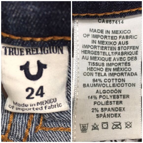 TRUE RELIGION Cora Jean Women 24 (actual 28x34) Straight Slim Stretch Blue Denim - Picture 8 of 12